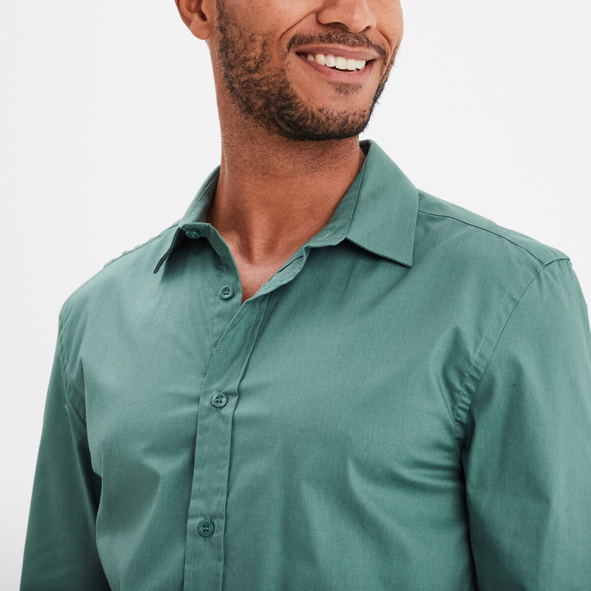 Chemise effet stretch manches longues vert foncé homme