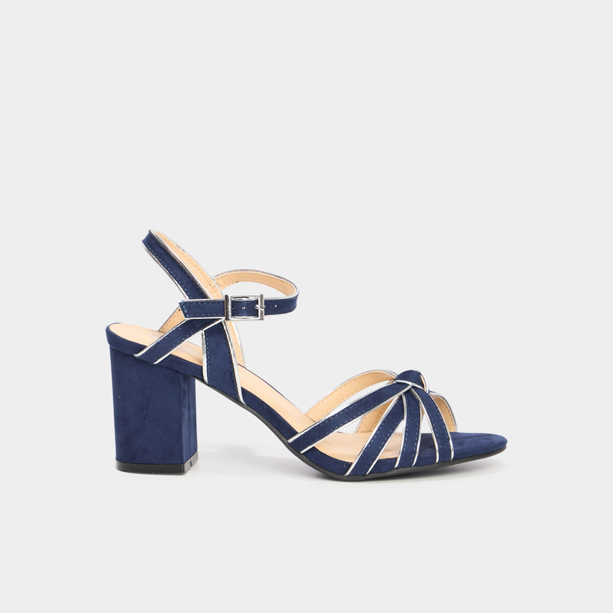 Sandales &agrave; talons effet su&eacute;dine bleu marine femme