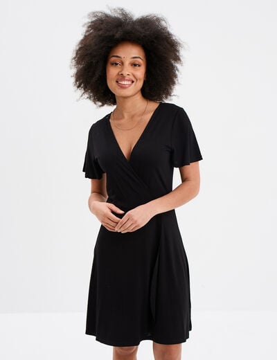 Robe patineuse manches courtes noir femme