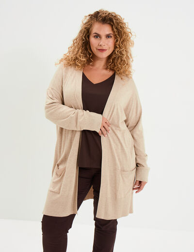 Gilet long avec poches beige femme grande taille