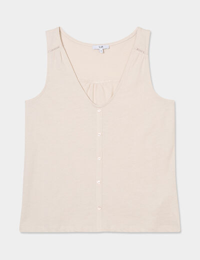 Débardeur sans manches à boutons coton gris clair femme