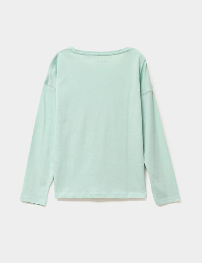 T-shirt col rond manches longues coton vert pastel fille