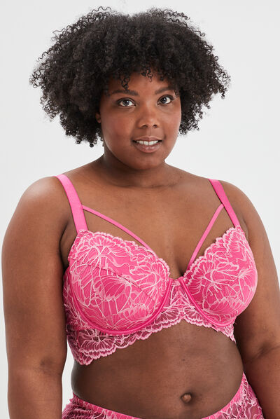 Soutien-gorge emboîtant dentelle rose fushia femme grande taille