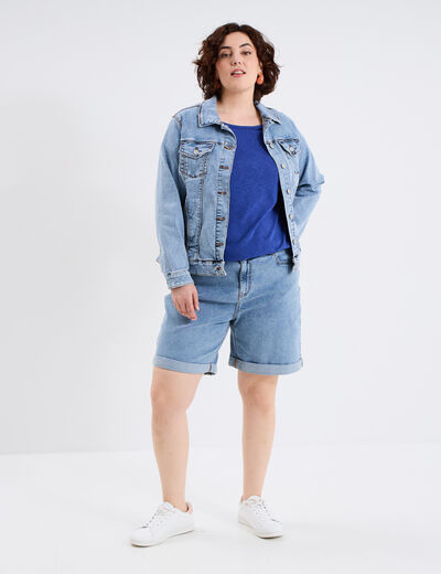 Short en jean droit 5 poches denim double stone femme grande taille
