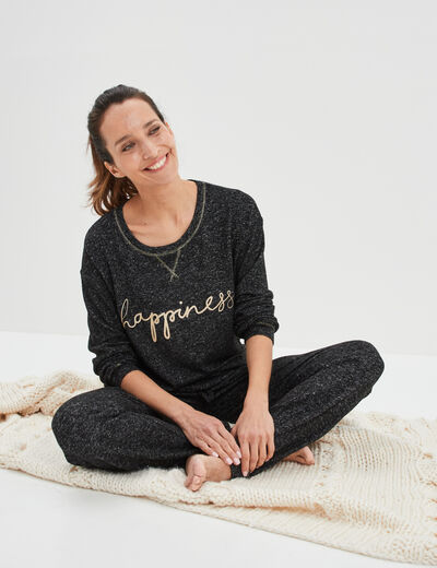 Ensemble pyjama bas resserré 2 pièces noir femme