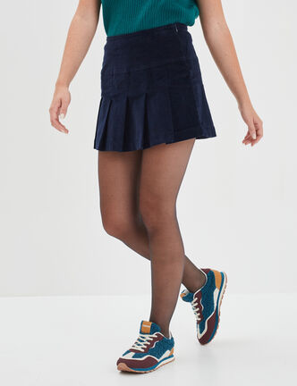 Jupe plissée velours bleu marine femme