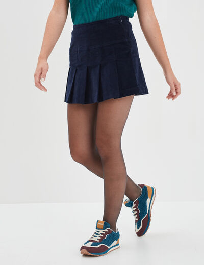 Jupe plissée velours bleu marine femme