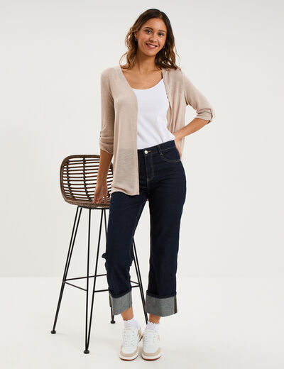 Gilet fin mi long manches 3/4 beige femme
