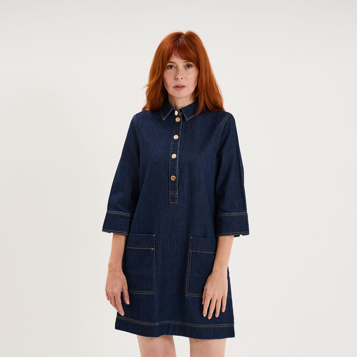 Robe courte en denim manches 3/4 denim brut femme