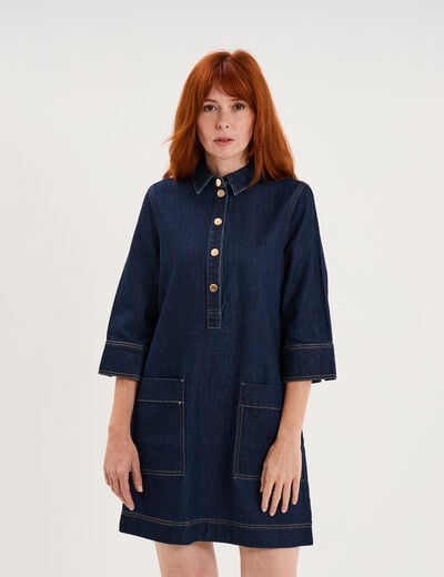 Robe courte en denim manches 3/4 denim brut femme