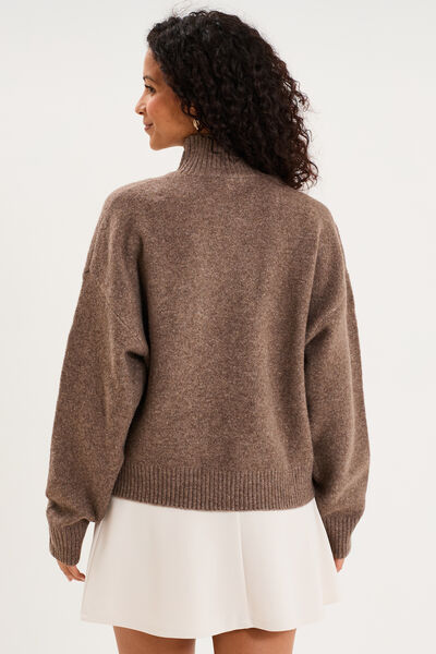 Pull droit avec col montant taupe femme