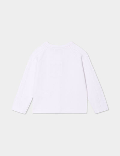 Gilet col rond détails ajourés coton blanc bébé fille