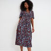 Robe longue empire taille smock&eacute;e marron femme