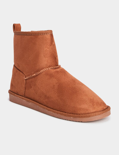 Bottines fourrées effet suédine marron femme