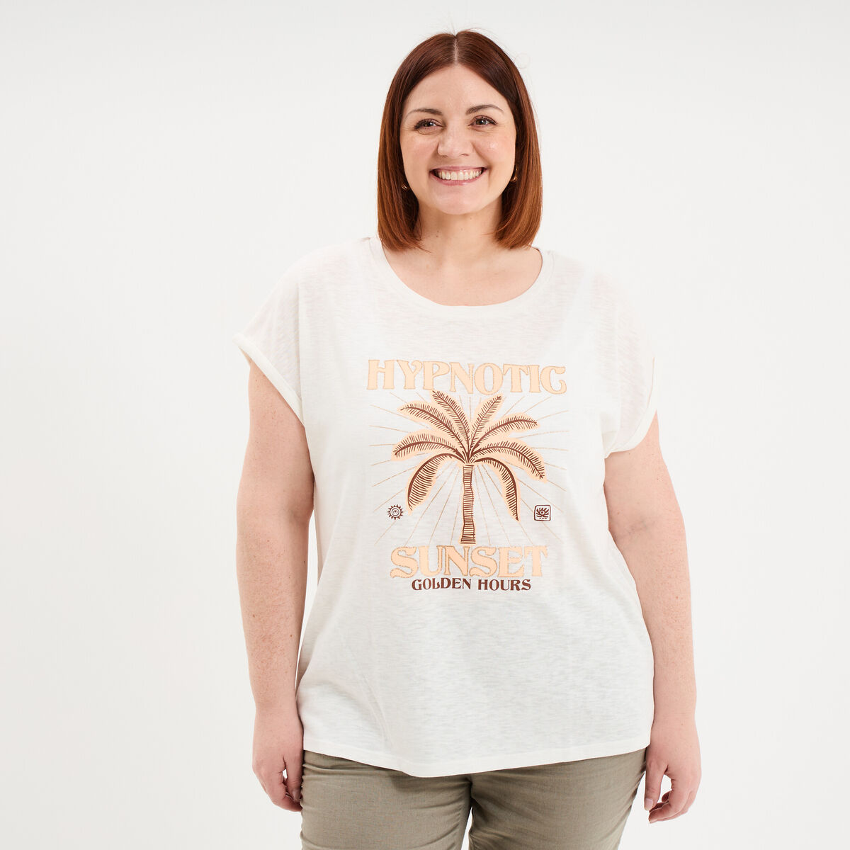 T-shirt droit manches courtes col rond blanc femme grande taille
