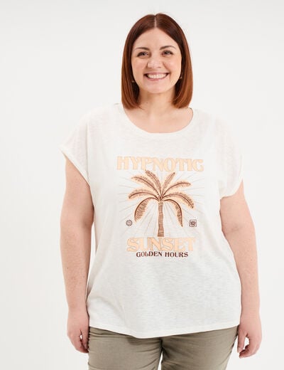 T-shirt droit manches courtes col rond blanc femme grande taille