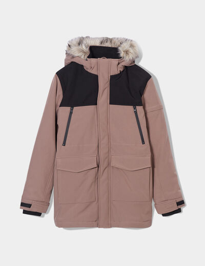 Parka capuche fausse fourrure amovible taupe homme