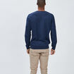 Pull droit col rond coton m&eacute;lang&eacute; bleu fonc&eacute; homme