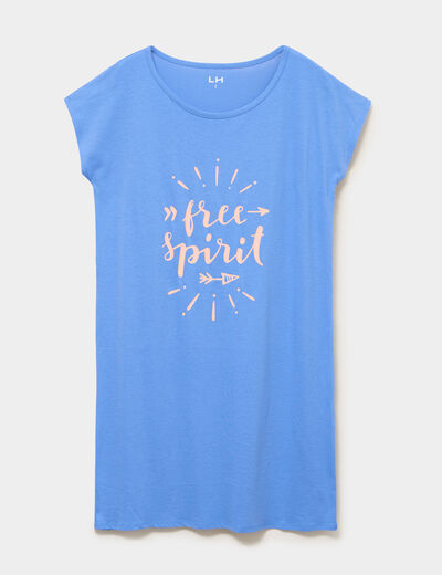 Chemise de nuit courte coton bleu electrique femme