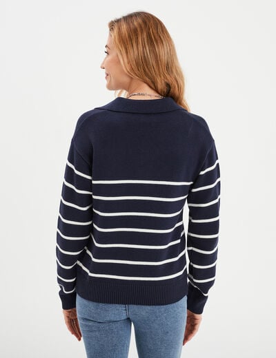 Pull marinière col polo Creeks bleu marine femme