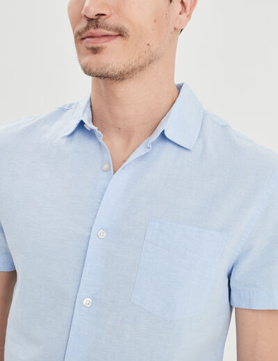Chemise manches courtes lin mélangé bleu ciel homme