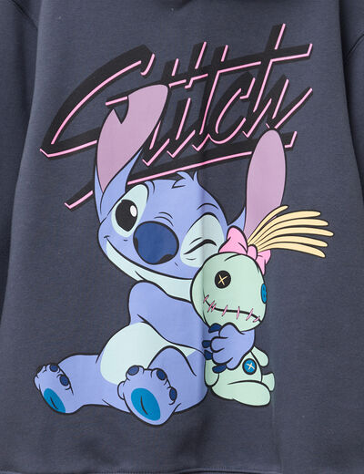 Sweat oversize hoodie Stitch gris fonc&eacute; fille