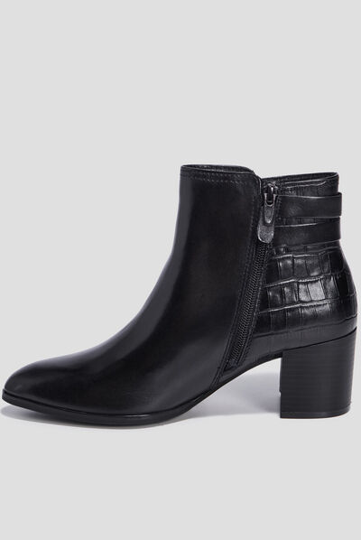 Bottines à talons en cuir noir femme