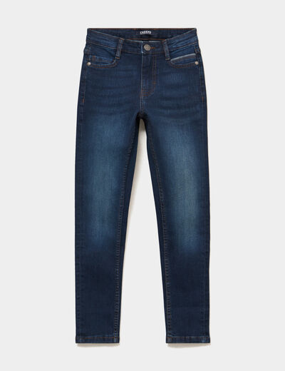 Jean skinny 5 poches taille ajustable bleu fonc&eacute; gar&ccedil;on