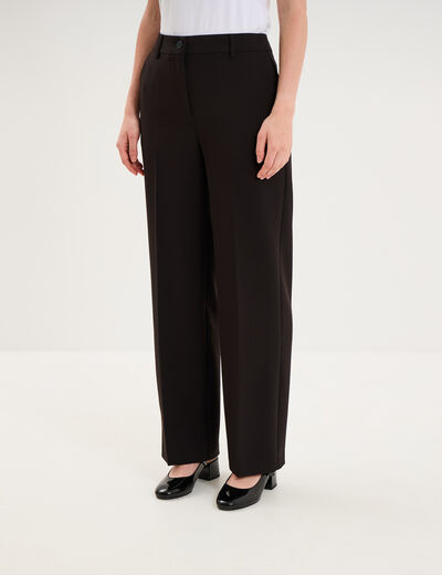 Pantalon droit effet cr&ecirc;pe &agrave; pinces noir femme
