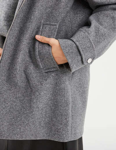 Manteau zipp&eacute; capuche fausse fourrure gris femme