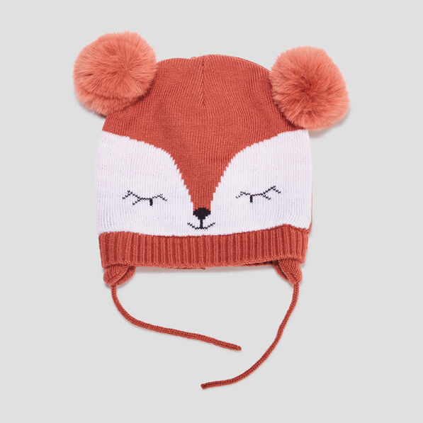 Bonnet péruvien à pompons rose framboise bébé