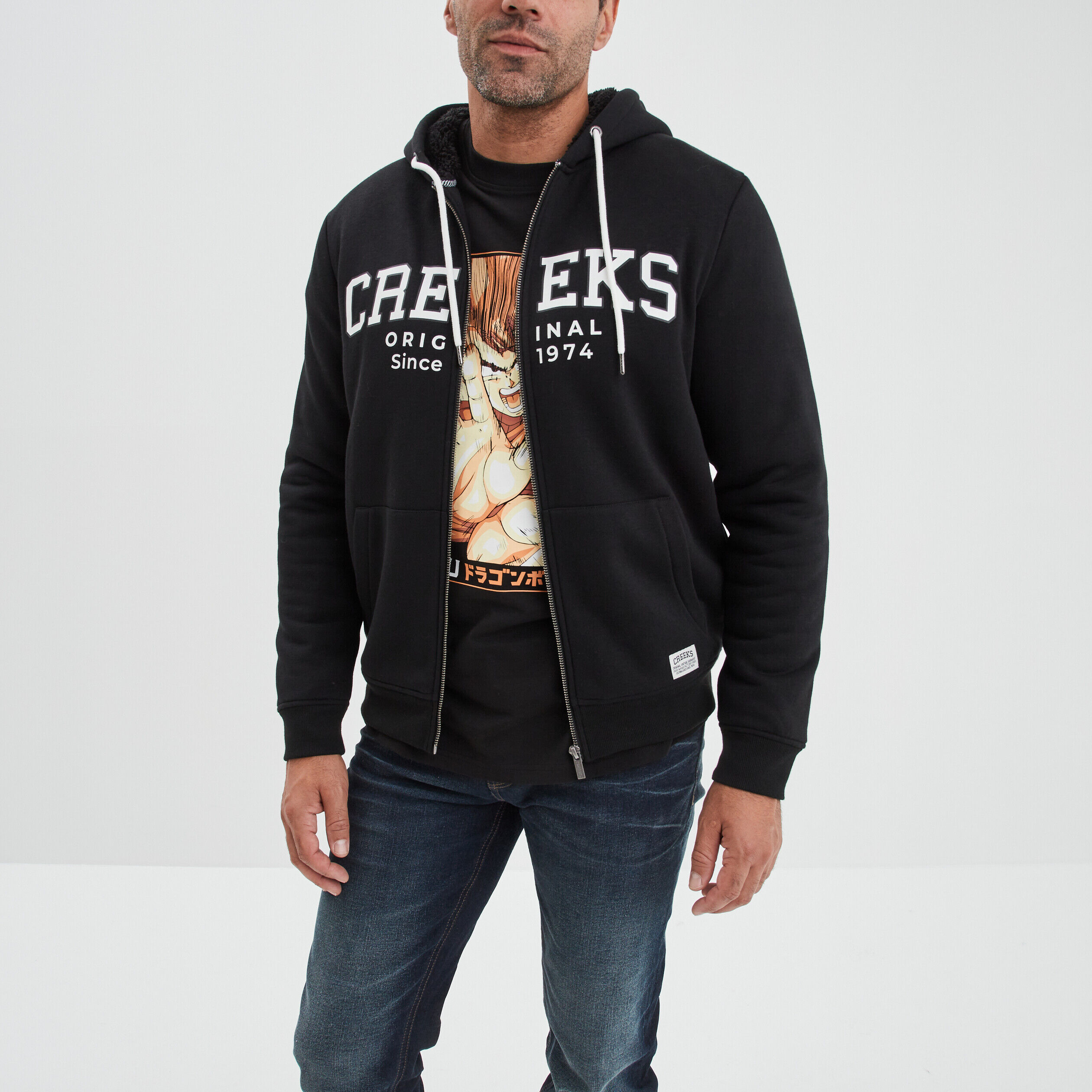 Sweat zippé à capuche doublé noir homme CREEKS
