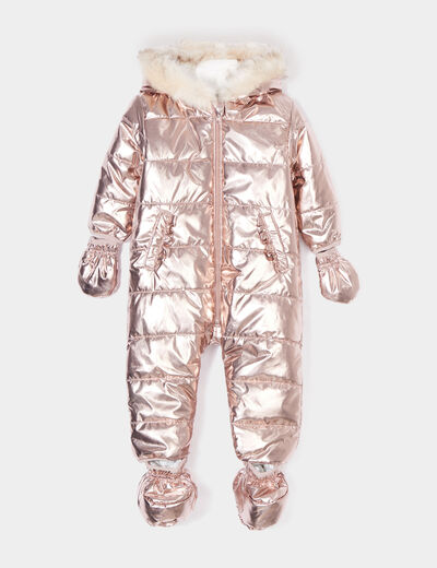 Combinaison pilote métallisée à capuche rose pastel bébé fille