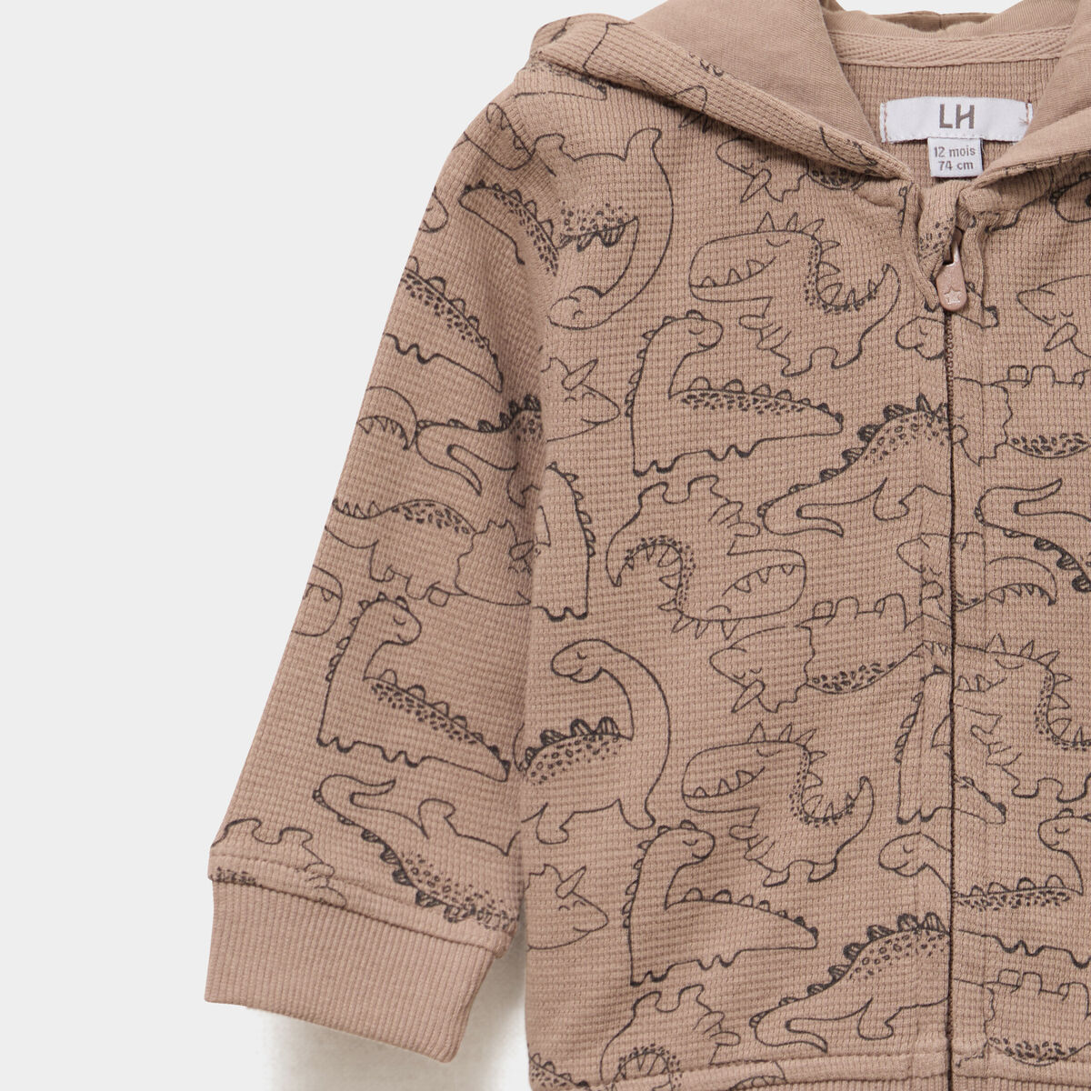 Sweat zipp&eacute; &agrave; capuche coton marron clair b&eacute;b&eacute; gar&ccedil;on