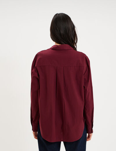 Chemise oversize 1 poche coton violet fonc&eacute; femme