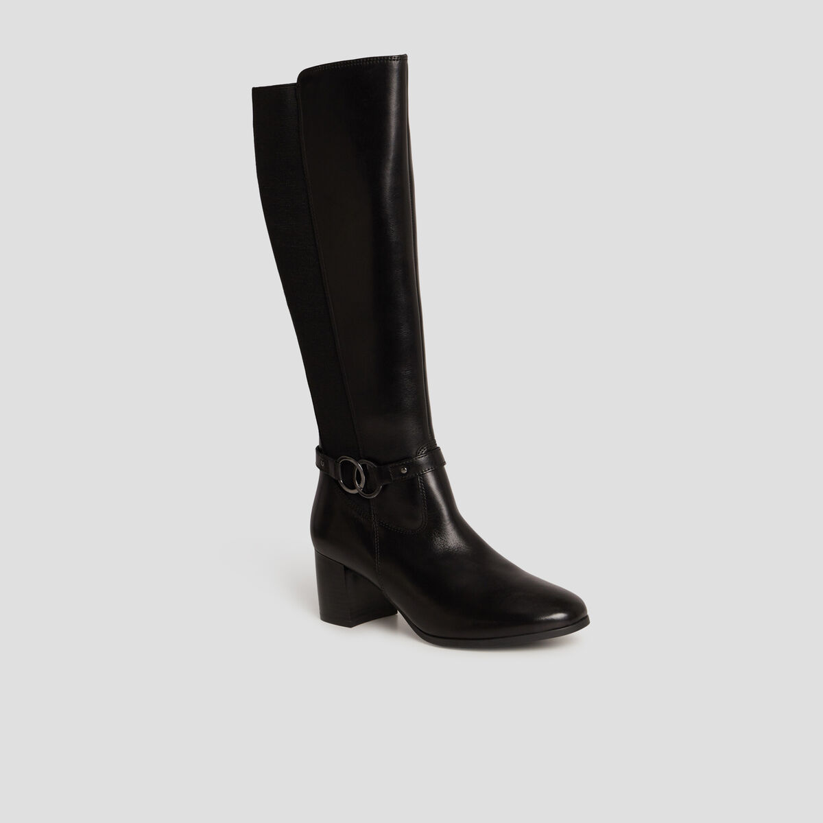 Bottes cavalières à talons en cuir noir femme