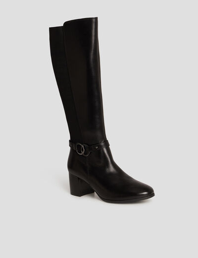 Bottes cavalières à talons en cuir noir femme