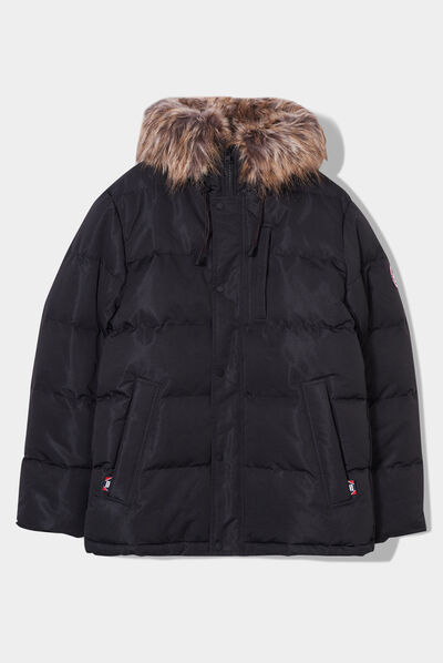 Parka courte avec capuche fourrure noir homme