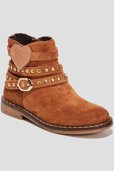 Bottines avec clous en cuir camel fille