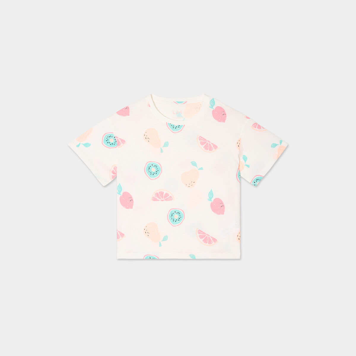 T-shirt col rond manches courtes coton ecru fille