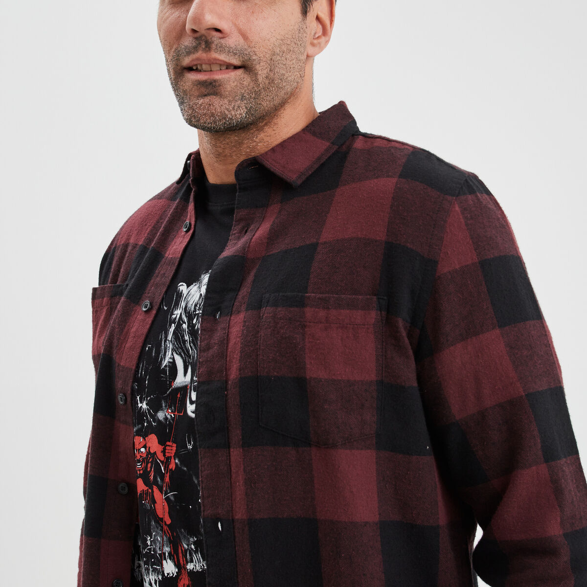 Chemise droite 2 poches manches longues bordeaux homme