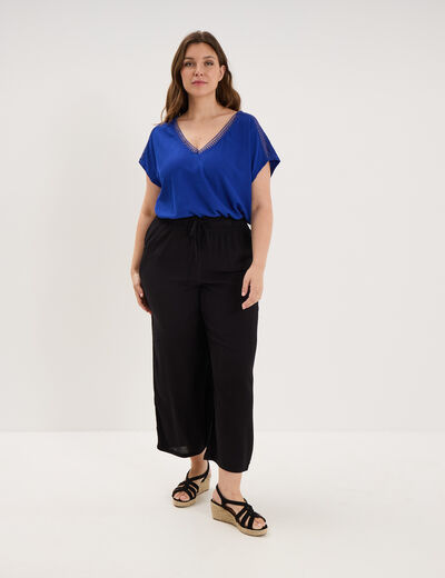 T-shirt bandes dentelle col en V bleu electrique femme grande taille