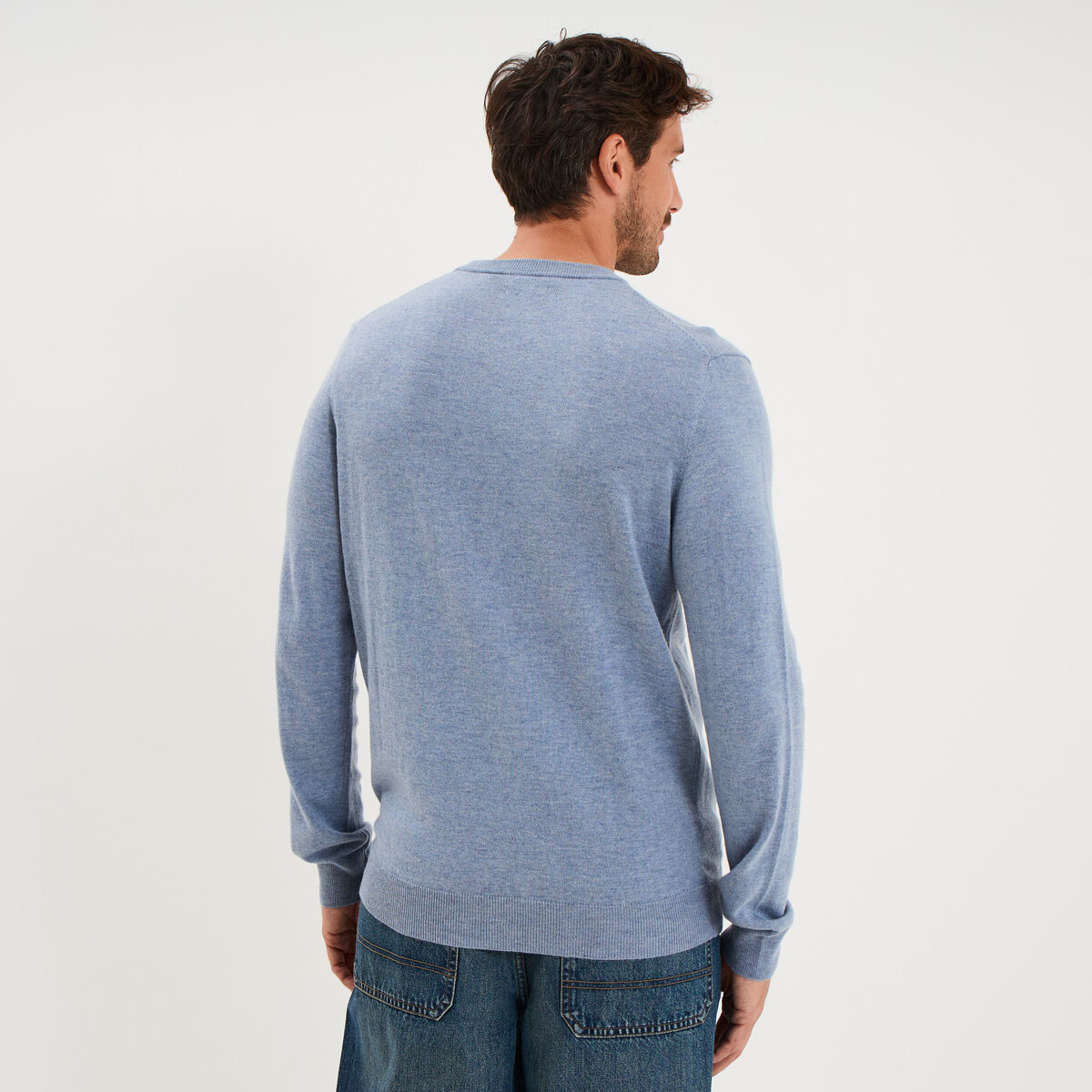 Pull col rond manches longues bleu gris homme