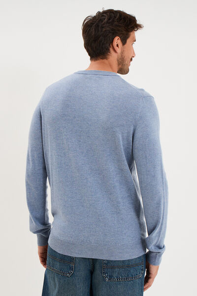 Pull col rond manches longues bleu gris homme