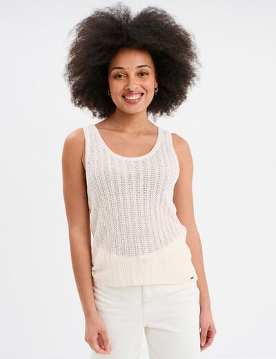 Débardeur maille col rond creme femme