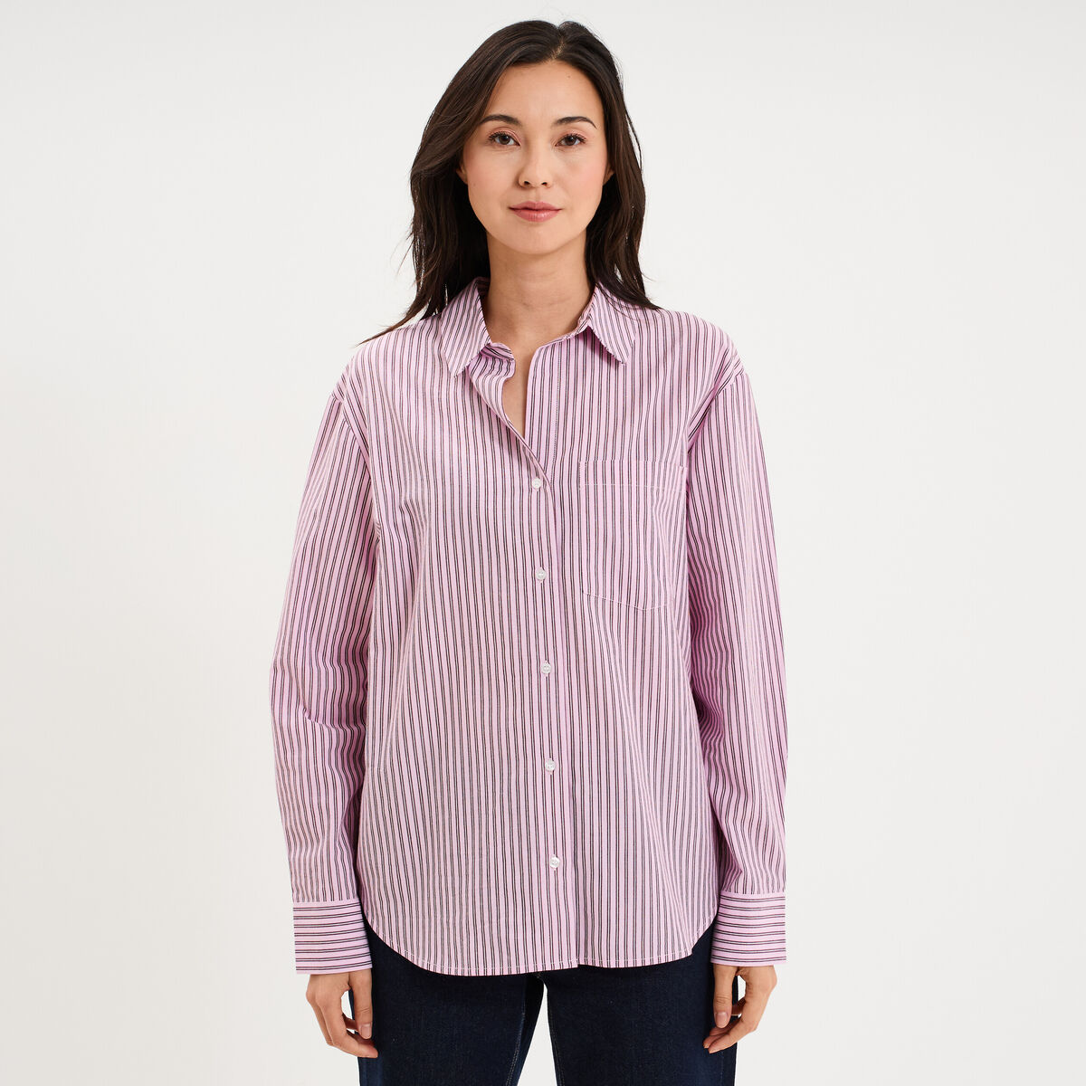 Chemise oversize 1 poche coton rose femme