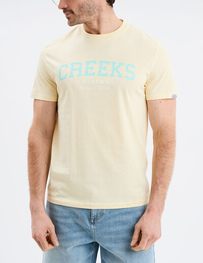 T-shirt col rond manches courtes coton jaune clair homme