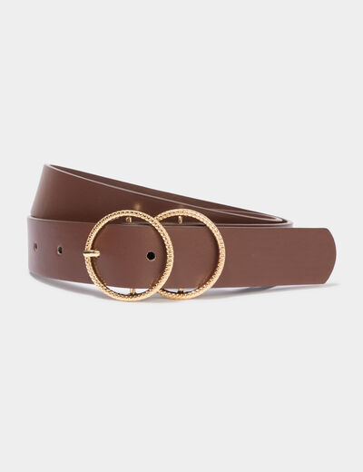 Ceinture avec double boucle marron fonc&eacute; femme