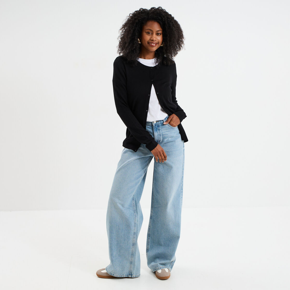 Jeans large coton denim double stone femme