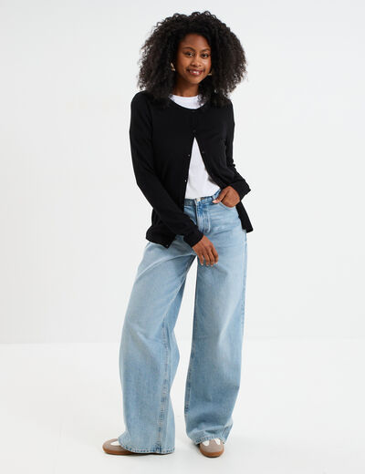 Jeans large coton denim double stone femme